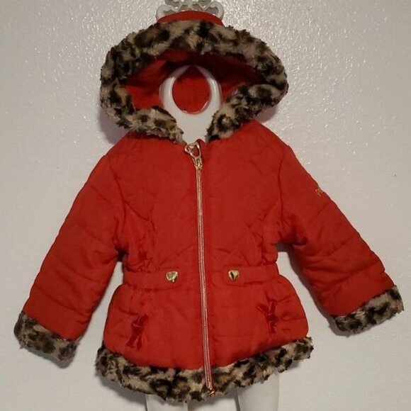 18 MONTHS Red CHEETAH TRIM PUFFER Jacket Coat Parka Winter Snow Pistachio Girls - Picture 13 of 14